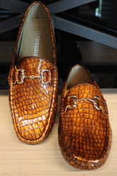 ForestBlu Croco Embossed Pattern Loafers - Golden