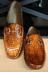 ForestBlu Croco Embossed Pattern Loafers - Golden