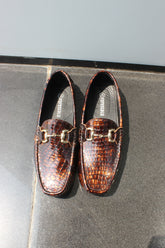 ForestBlu Croco Embossed Pattern Loafers - Dark Brown