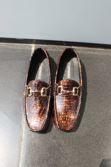 ForestBlu Croco Embossed Pattern Loafers - Dark Brown
