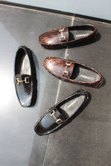 ForestBlu Croco Embossed Pattern Loafers - Dark Brown