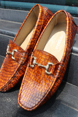 ForestBlu Croco Embossed Pattern Loafers - Golden