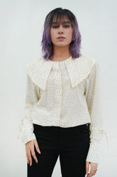 Women's Puff Long Sleeves Dot Printing Casual Shirt Crew Neck Casual Versatile Loose Sweet Blouse