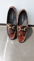 ForestBlu Croco Embossed Pattern Loafers - Dark Brown