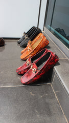 ForestBlu Croco Embossed Pattern Loafers - Golden