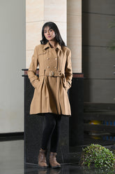 Double-breasted wool long coat