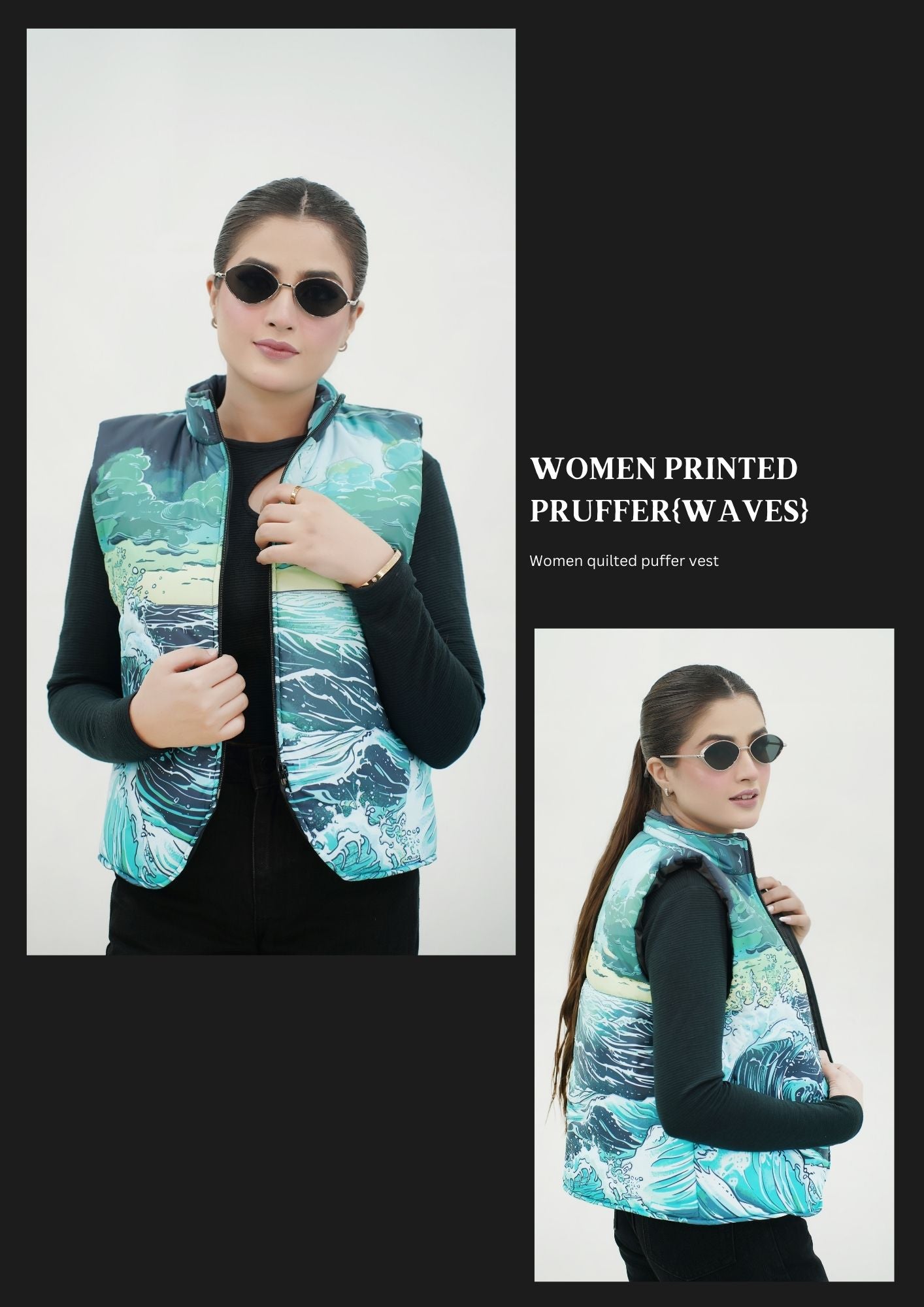 Wave Detailing Quilted Sleeveless puffer jacket