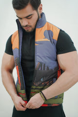 Exclusive Quilted Ruins Sleeveless Puffer Jacket