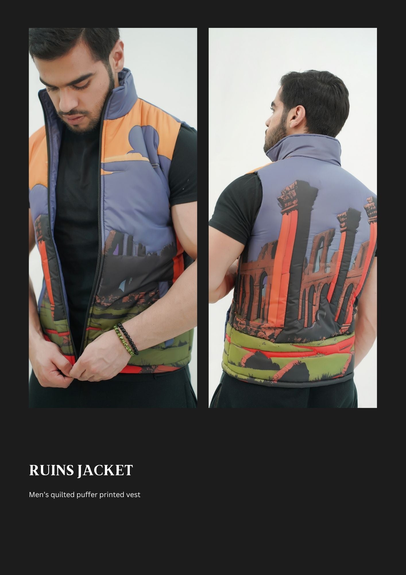 Exclusive Quilted Ruins Sleeveless Puffer Jacket