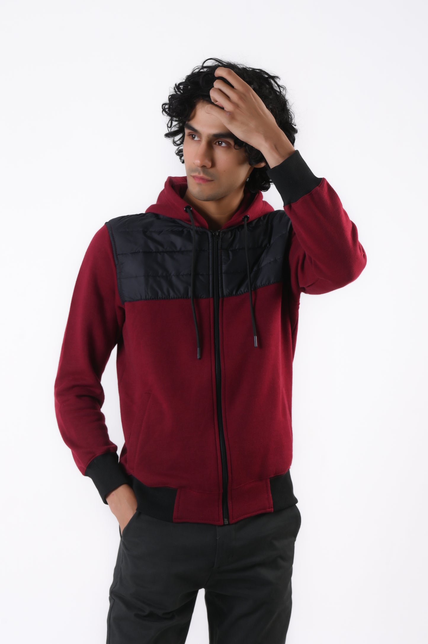 Contast Puffer Fleece Hooded Jacket