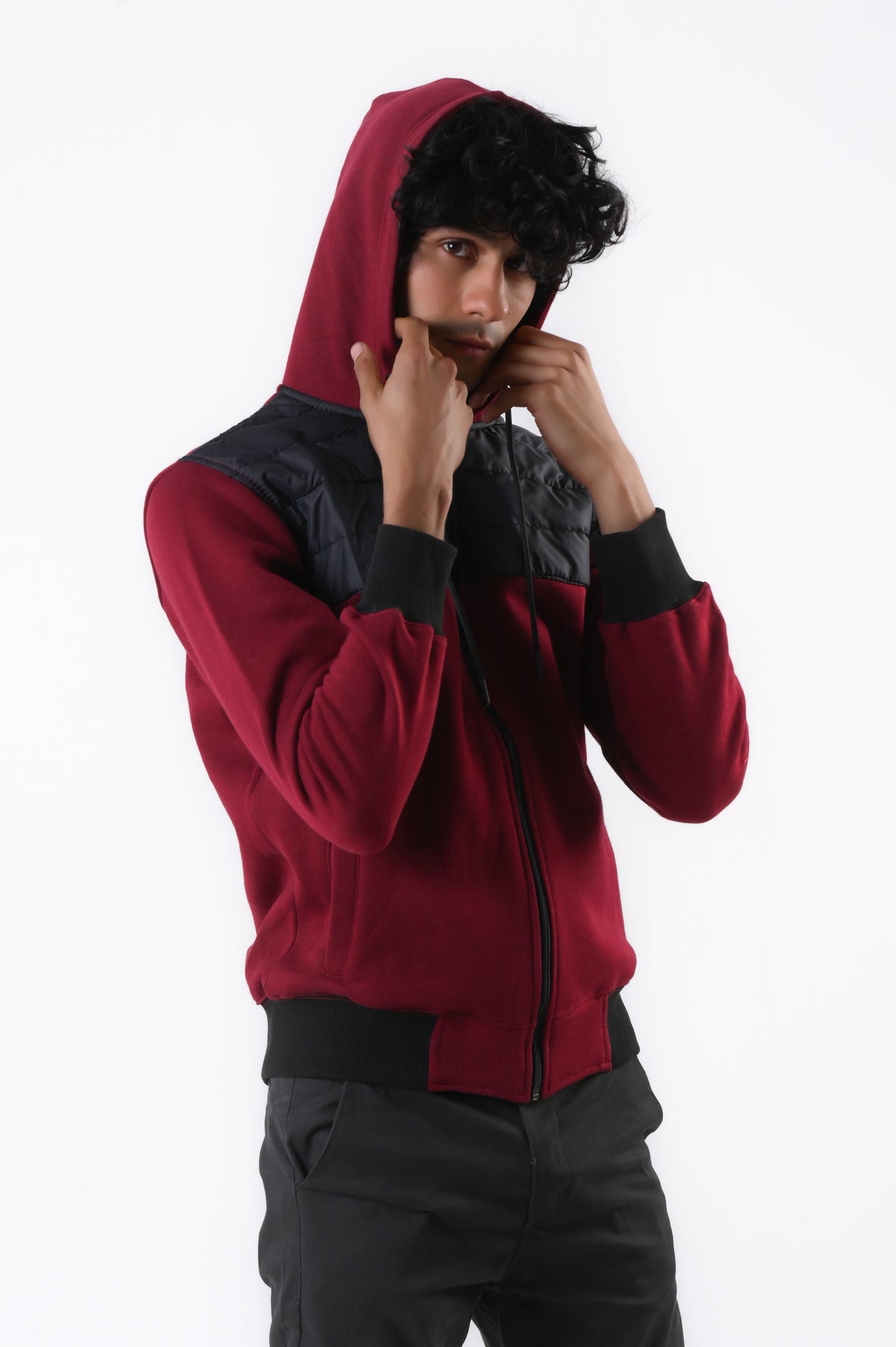 Contast Puffer Fleece Hooded Jacket