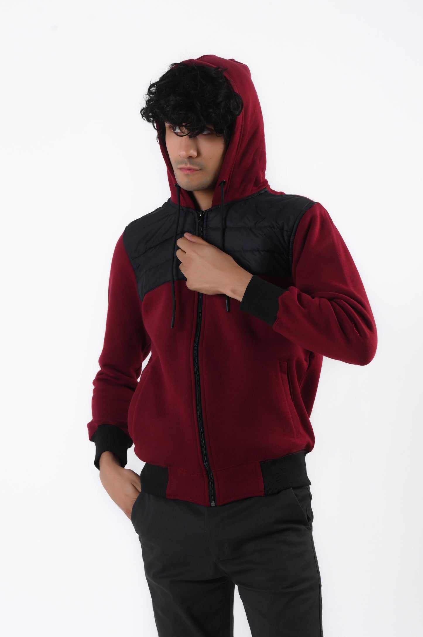 Contast Puffer Fleece Hooded Jacket