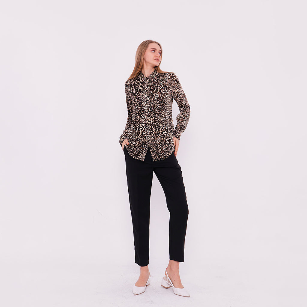 Tiger Print Button Down Long Shirt