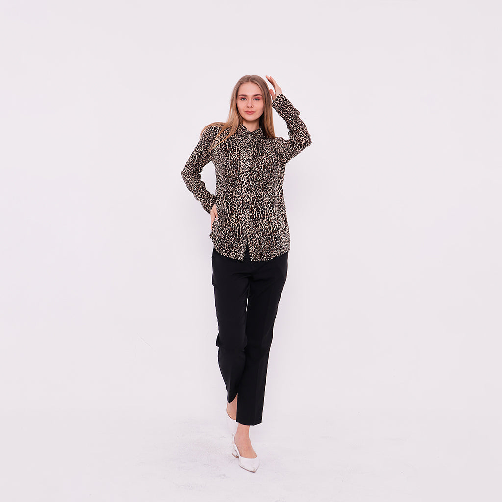 Tiger Print Button Down Long Shirt