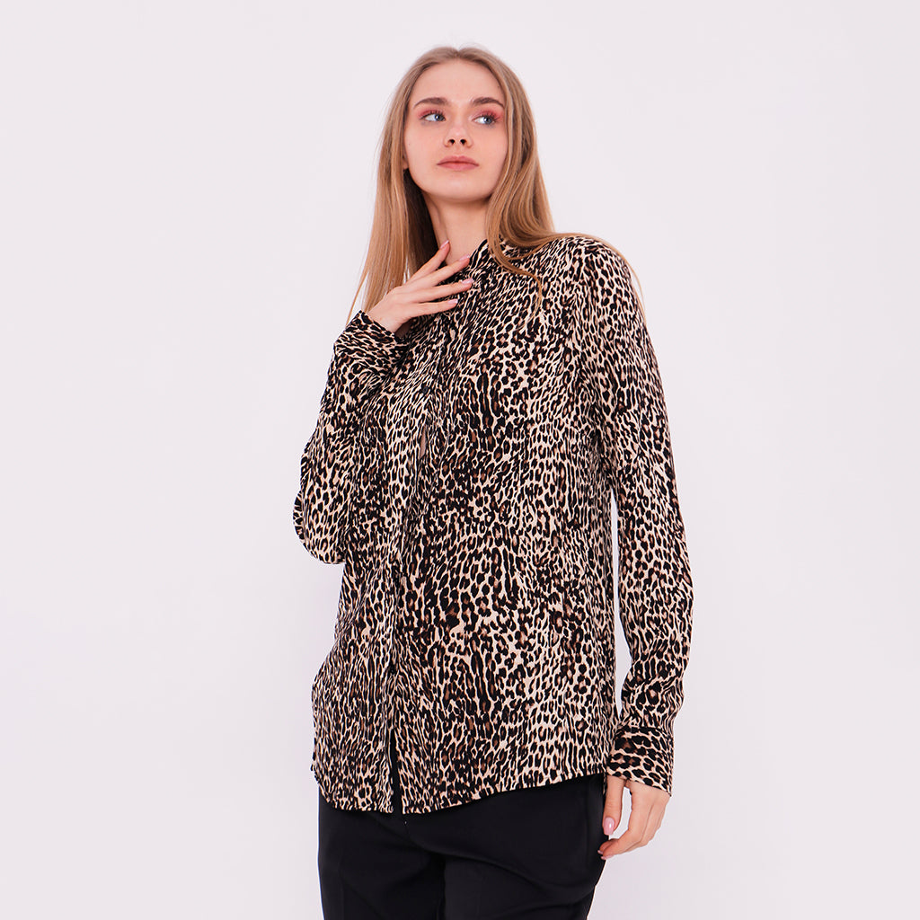 Tiger Print Button Down Long Shirt