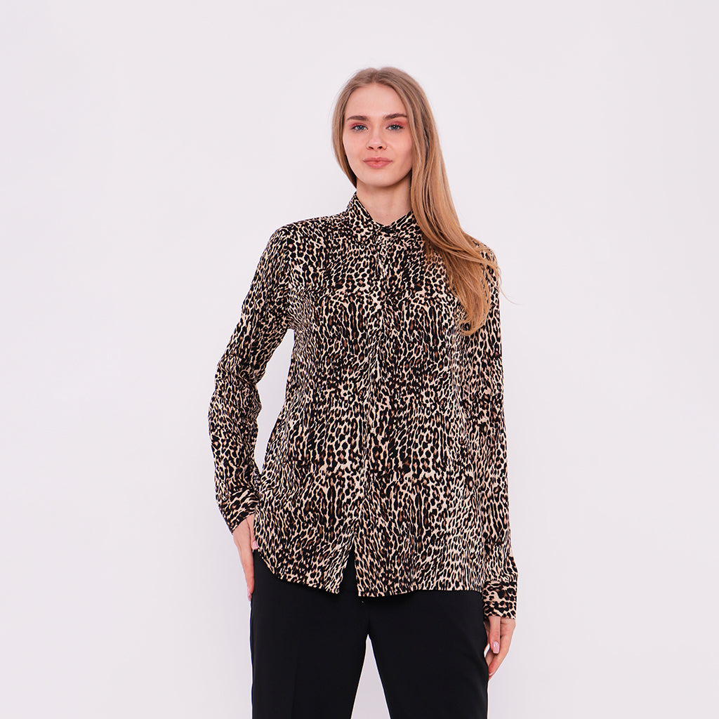 Tiger Print Button Down Long Shirt