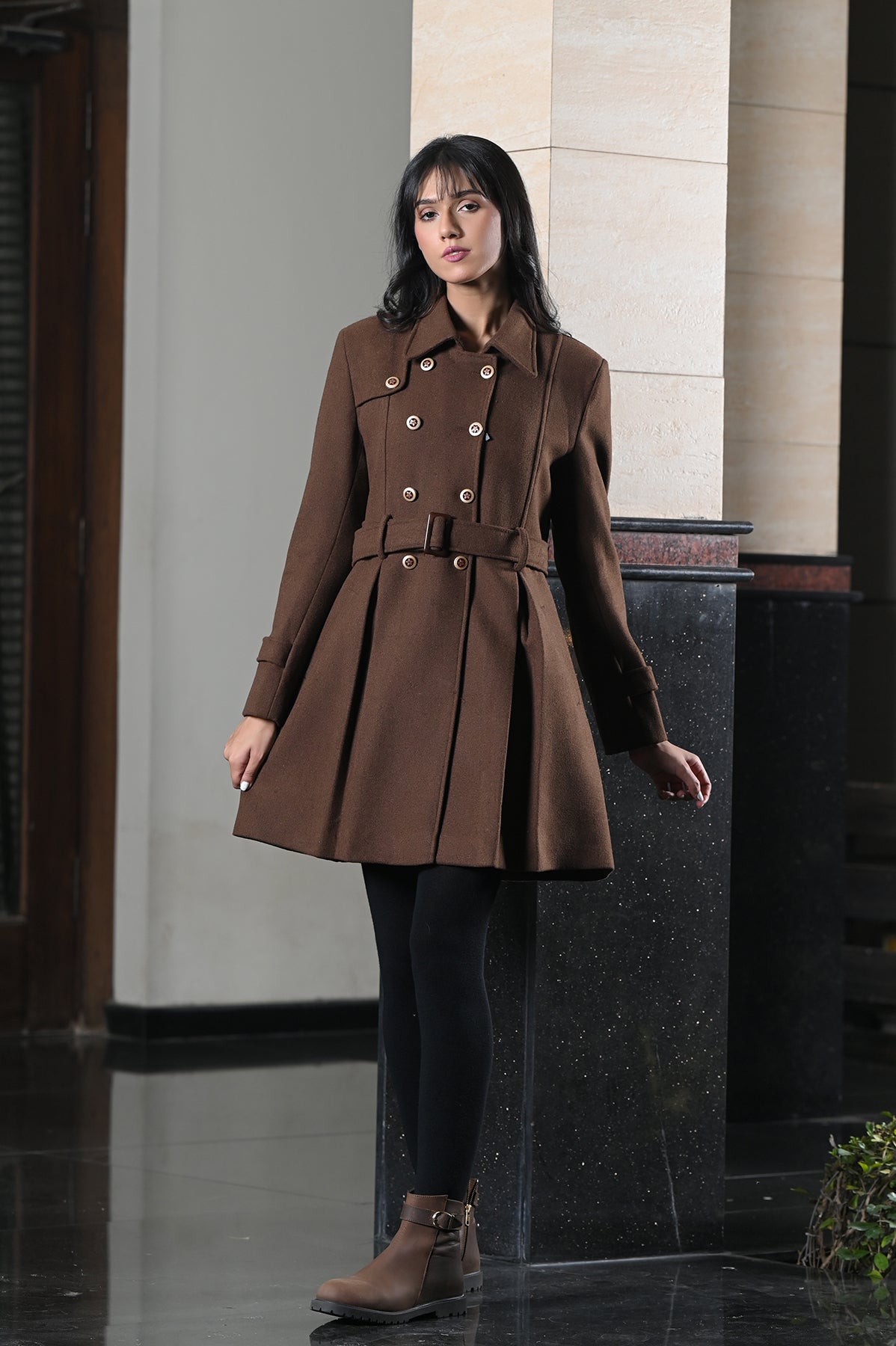 Women's Dark Brown Wool Long Coat